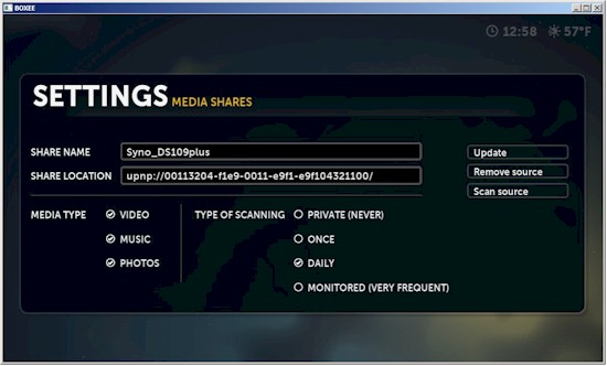 Boxee media share settings