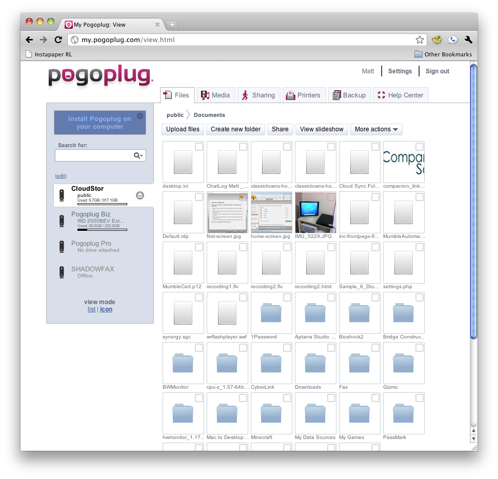 You can also access the Cloudstor in the standard Pogoplug web portal, with reduced features.
