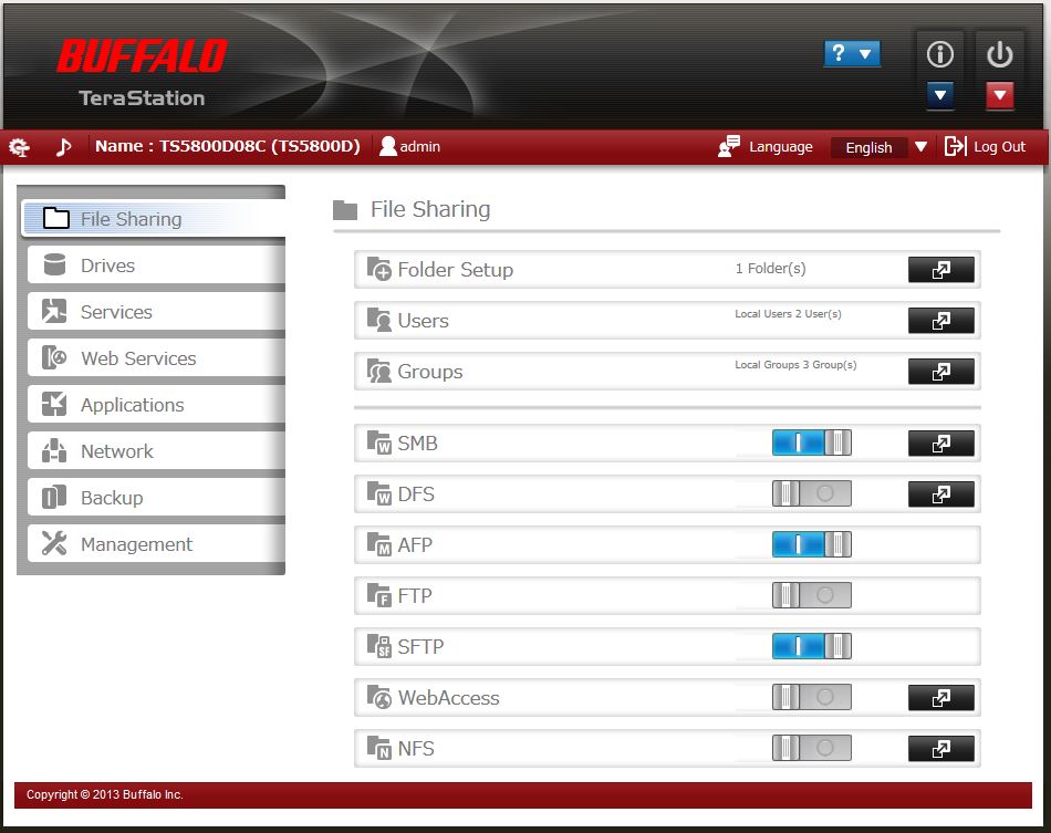 Buffalo TeraStation 5800 Admin GUI