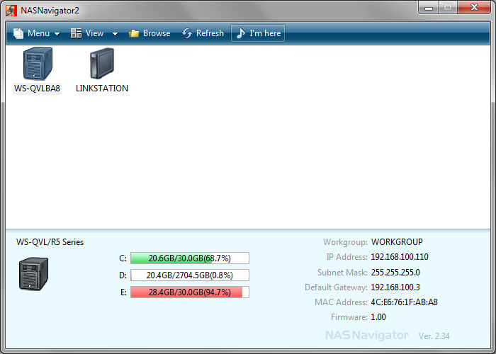 NASNavigator2 finds all Buffalo NAS devices on your network