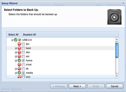 Selecting folders for backup