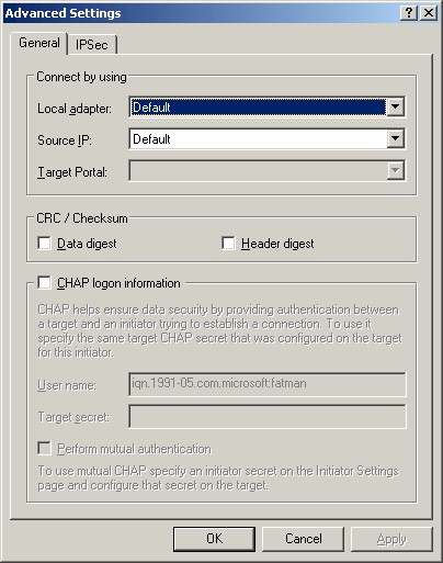 Windows iSCSI Initiator - Advanced Settings - General