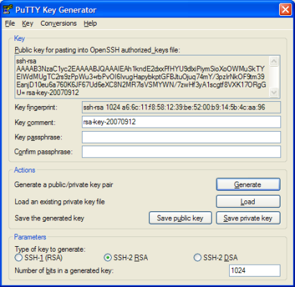 Using PuTTYgen to generate Public and Private keys