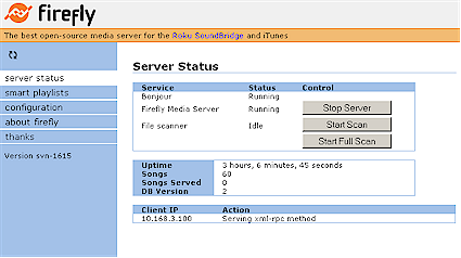 Firefly server web admin interface