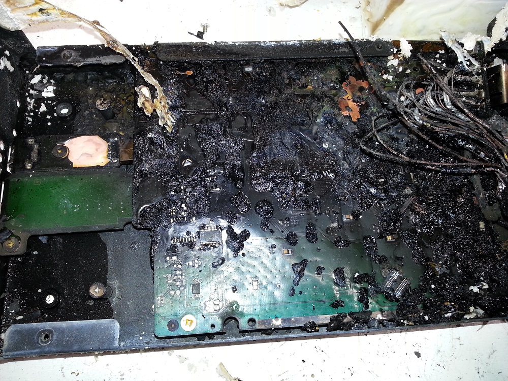 ioSafe N2 charred remains of component board