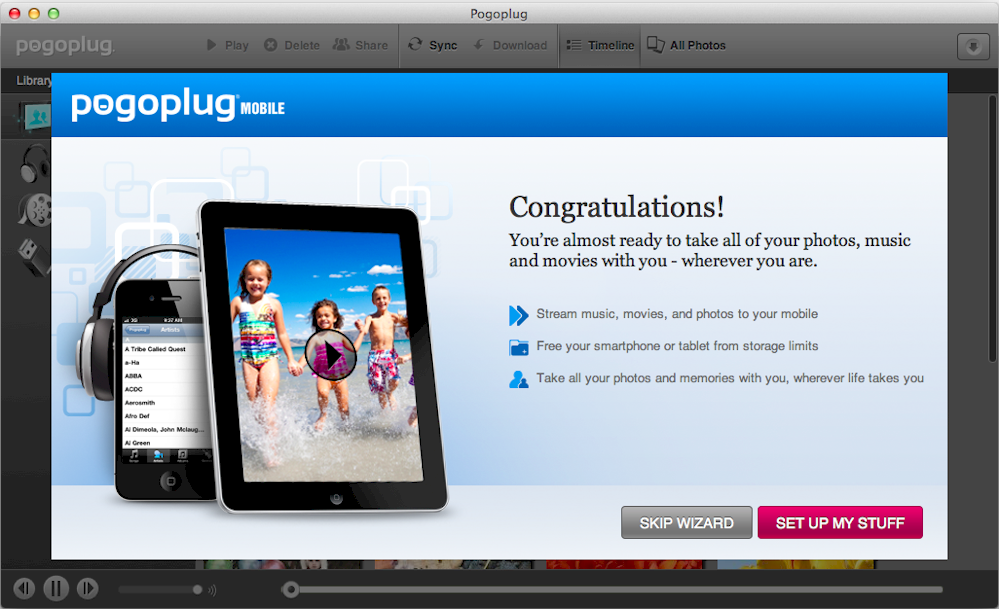 The first time after logging in on the PogoPlug desktop browser software provides a quick overview.