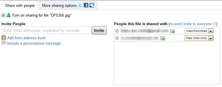 Sharing files with people is done via email that can be typed in or from the address book.