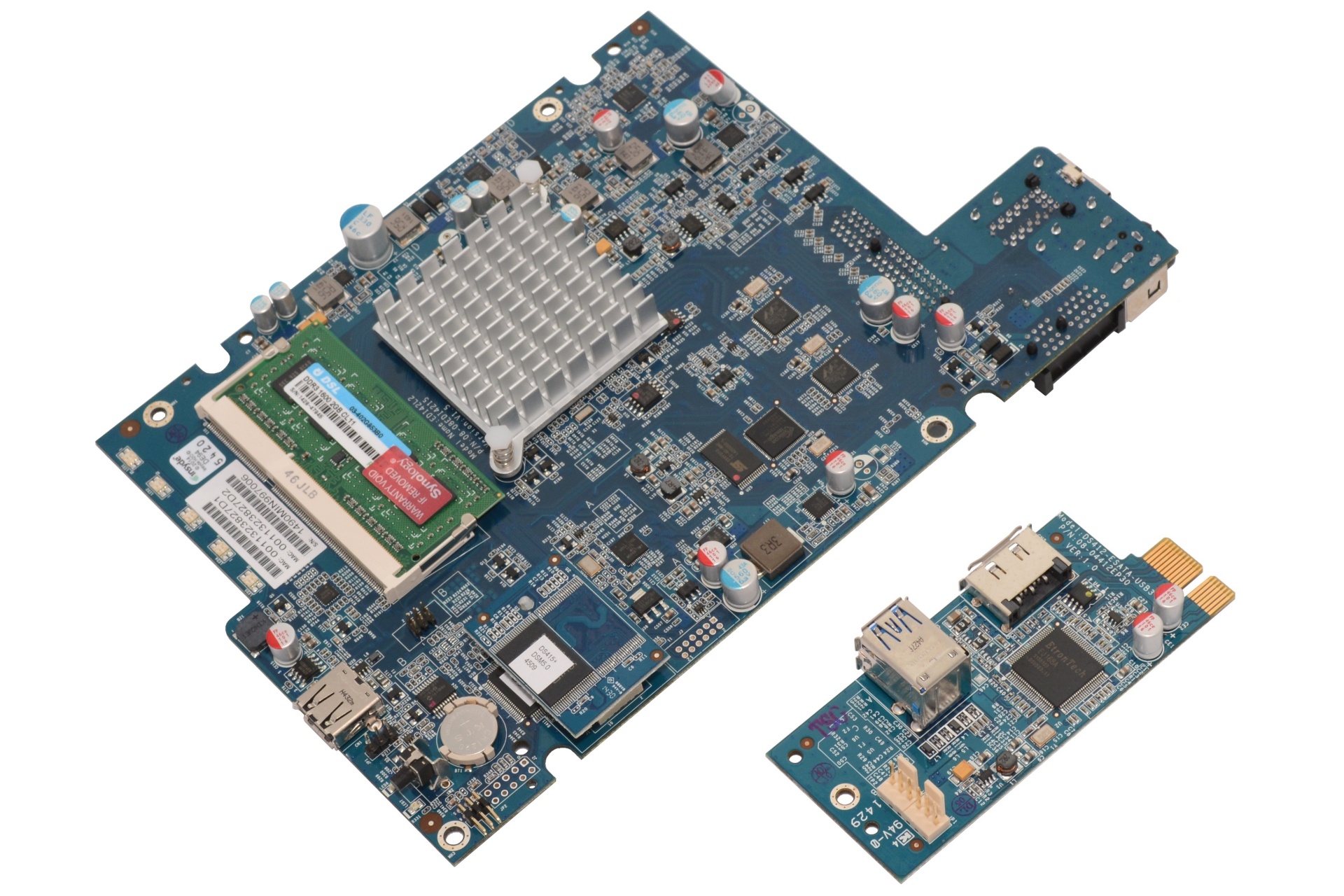 Synology DiskStation DS415+ main PCB and 2 port Gigabit Ethernet daughter PCB