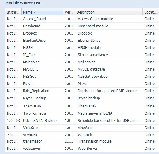 Installable module list