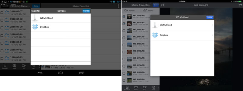 Select, cut and paste on Nexus 7 (left) and iPad (right)
