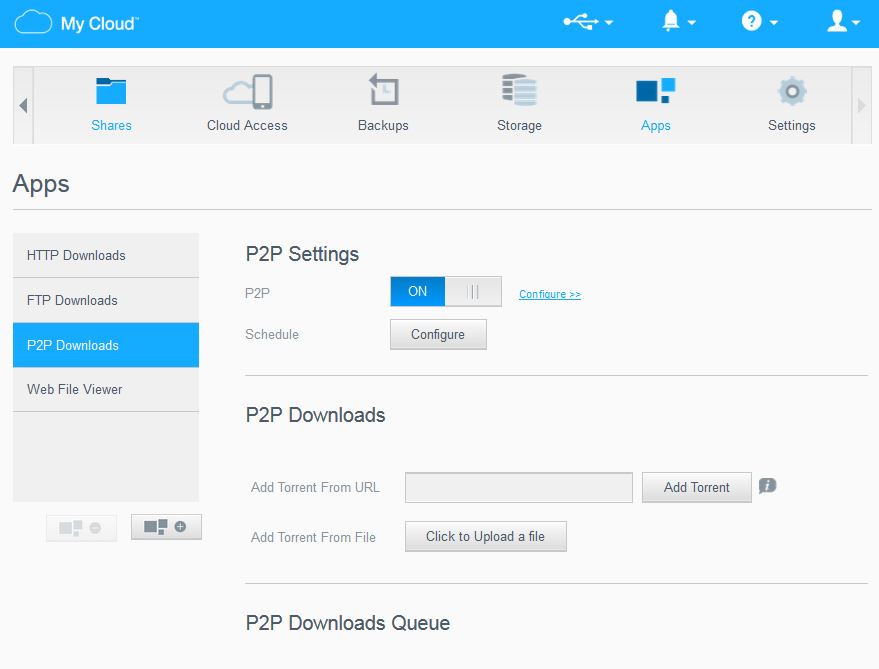 WD My Cloud Gen 2 - Apps - P2P Downloads