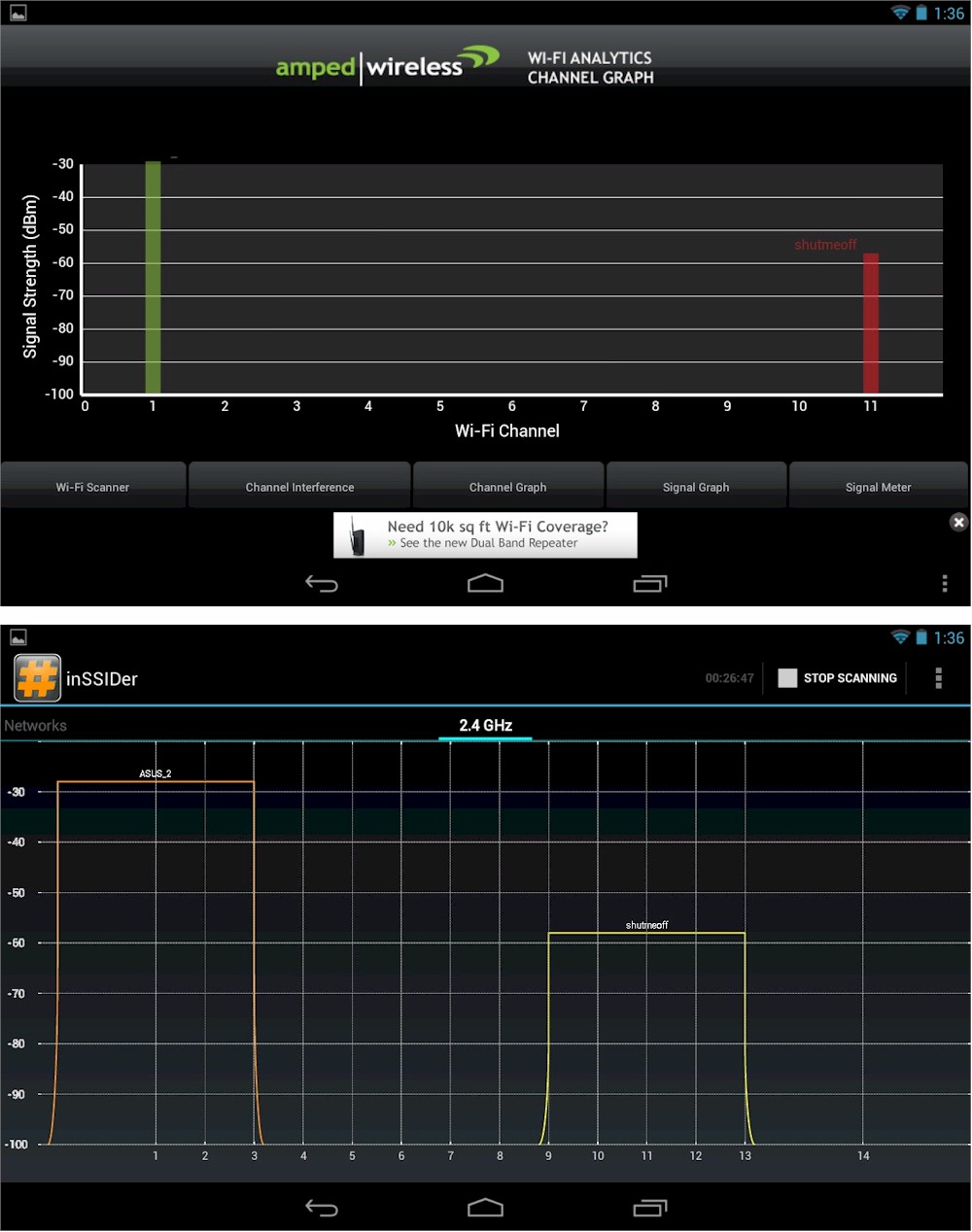 inSSIDer and Amped Wi-Fi Analytics Tool compared - Android