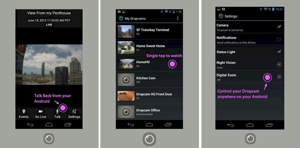 New Dropcam Android app screenshots