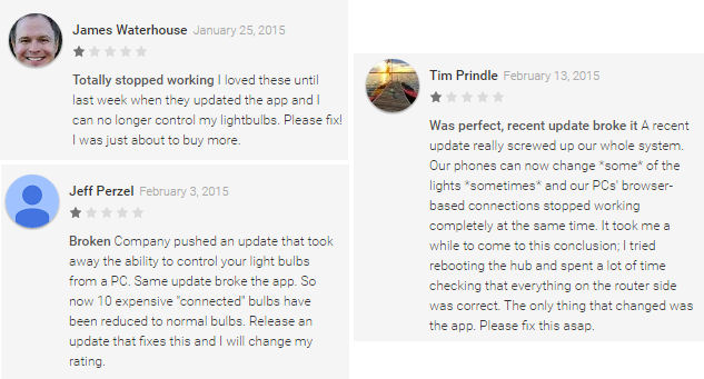 Google Play Store reader comments on the latest TCPI firmware upgrade