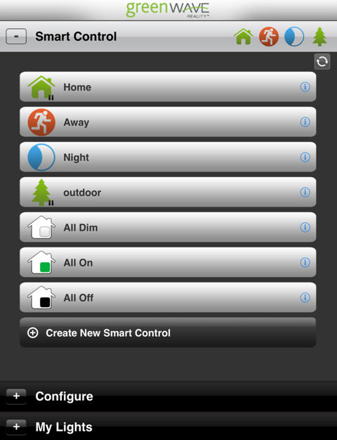 TCP Smart Control menu
