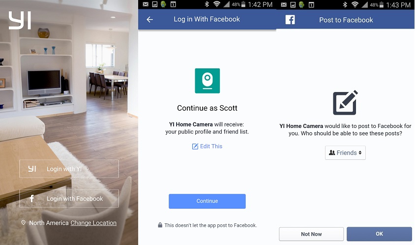 Yi Home app looking for Facebook post permission
