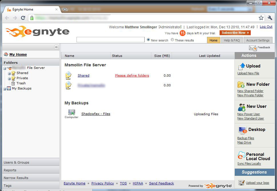 The Egnyte web portal interface.