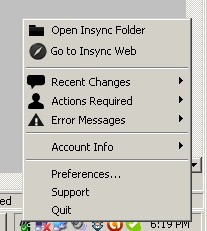 Insync Tray/Notification menu