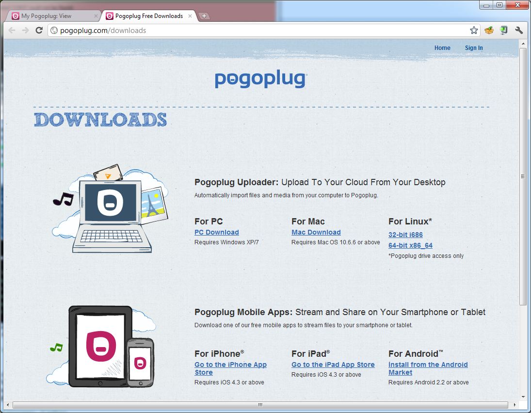The available downloads for Pogoplug Browser.
