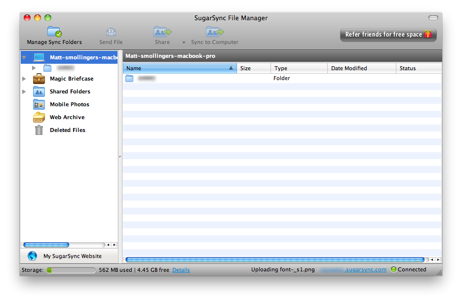 The file manager is the main client interface for SugarSync.