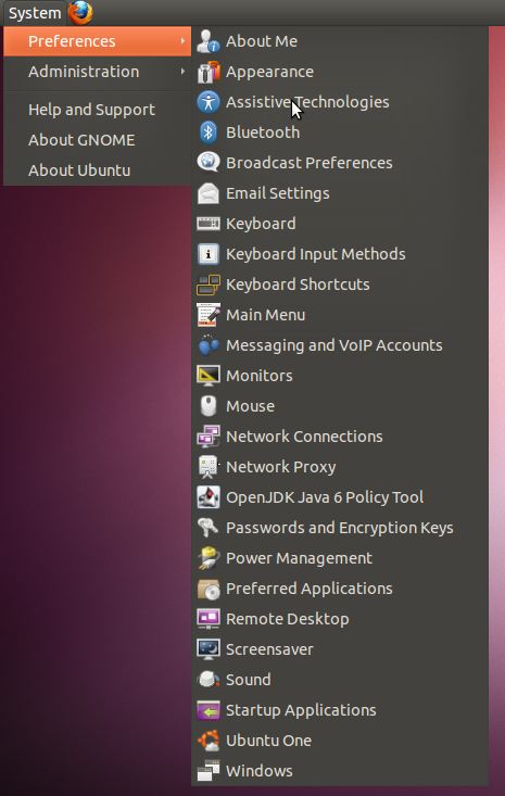 Ubuntu One's preference is found towards the button of the System menu in Ubuntu.