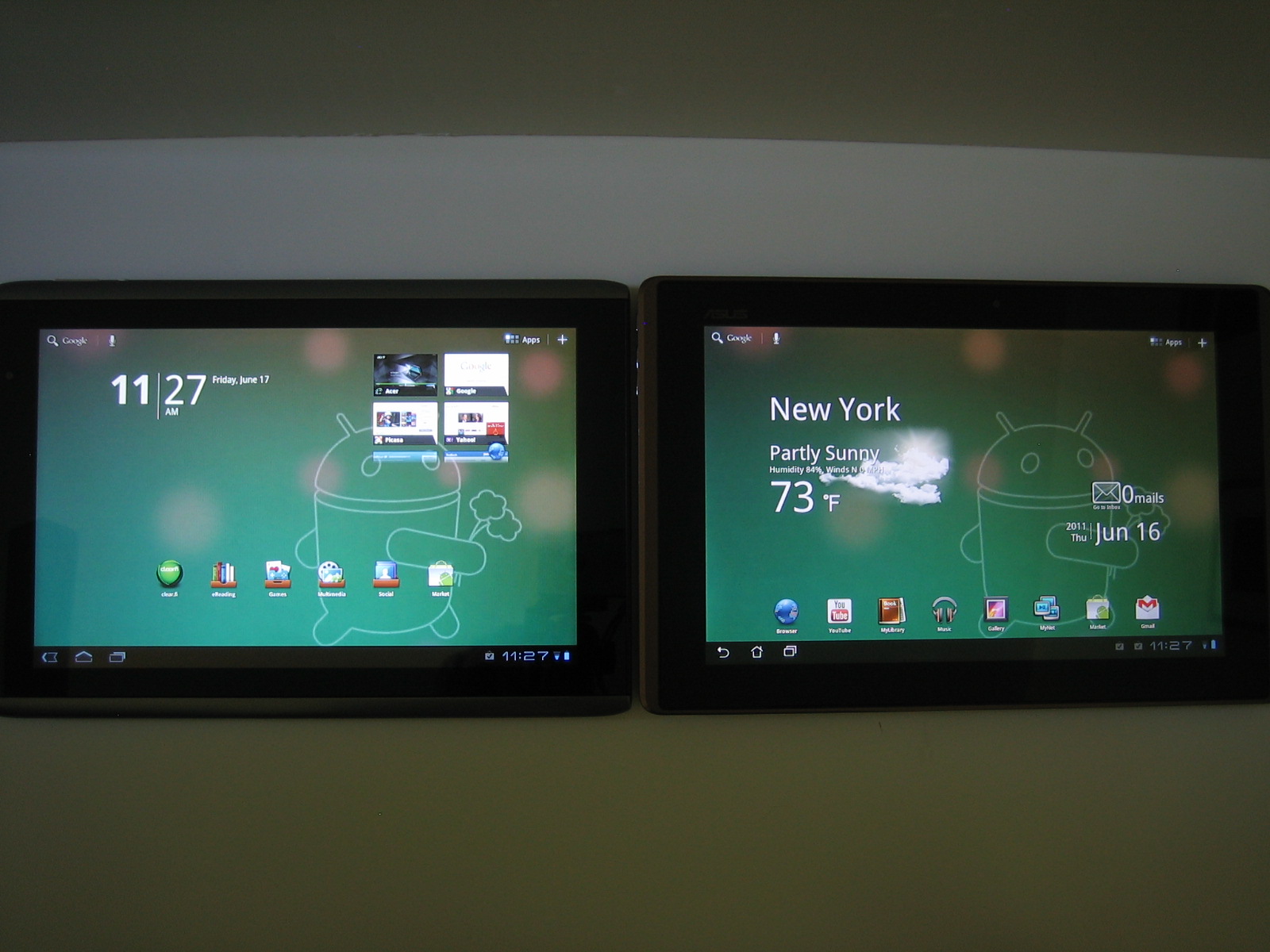 Acer Iconia Tab and ASUS Transformer screens