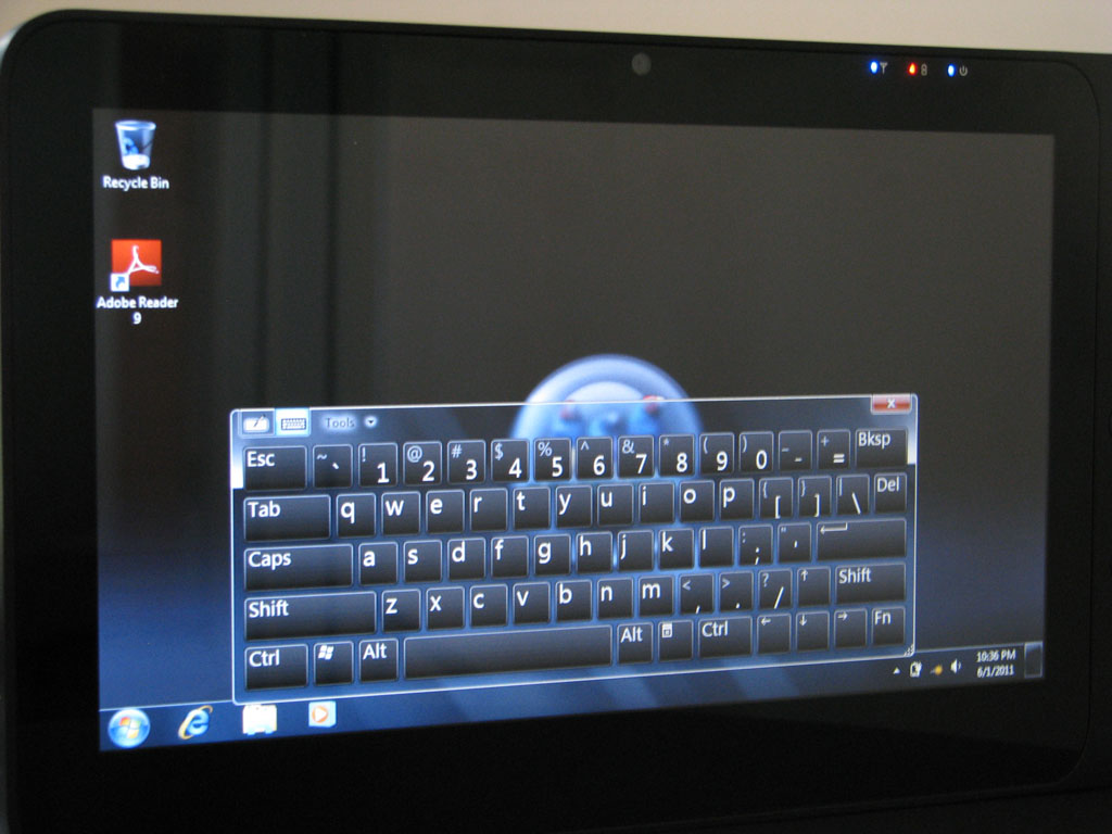 Windows Home Screen and Virtual Keyboard