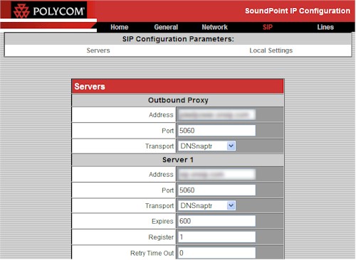 SIP server web configuration