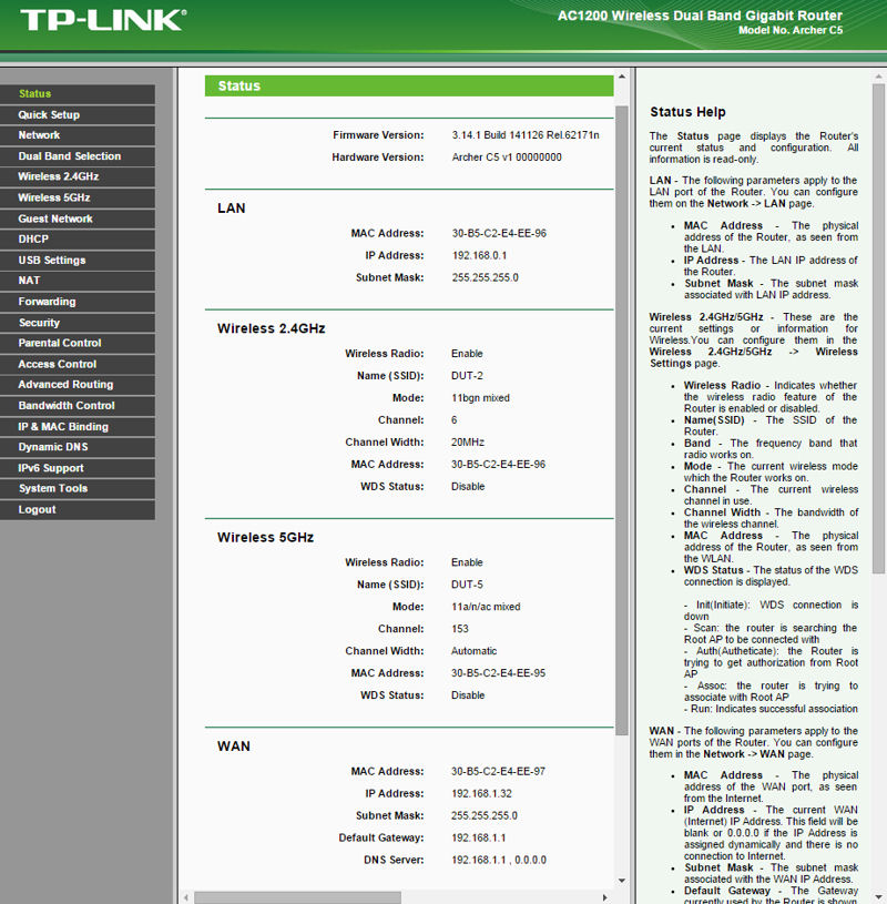 TP-LINK Archer C5 Landing Page