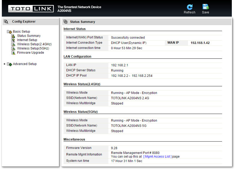 Totolink A2004NS Setup Tool Landing Page