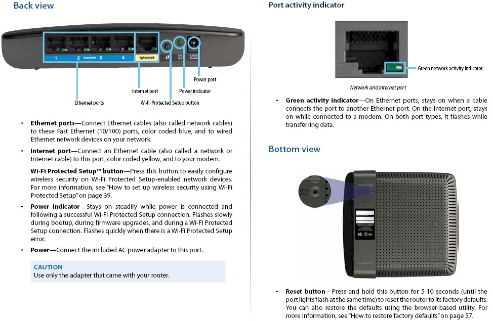 Cisco E2500 ports and indicators