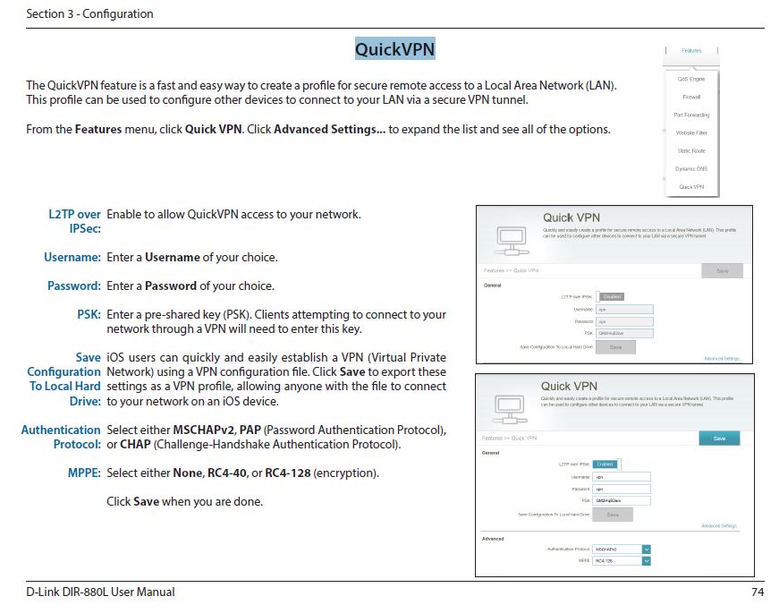 D-Link DIR-880L Quick VPN user manual page