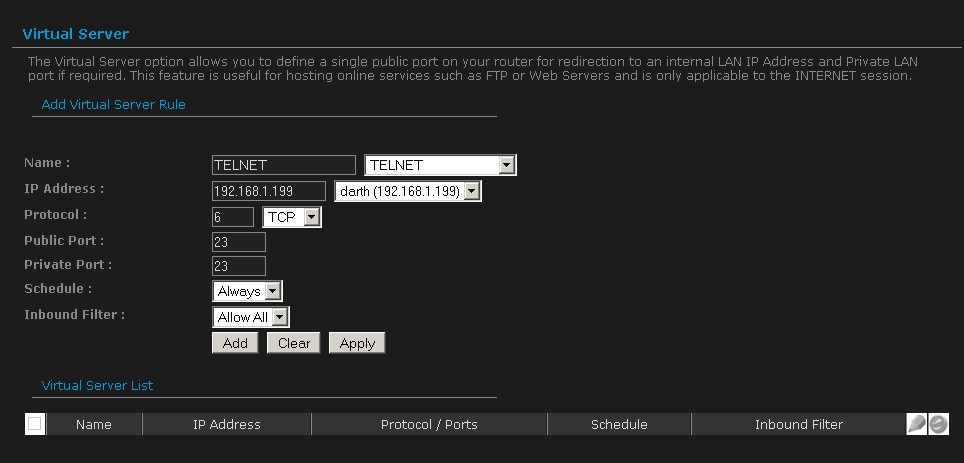 Single port forwarding (Virtual server) lets you set different public and private ports
