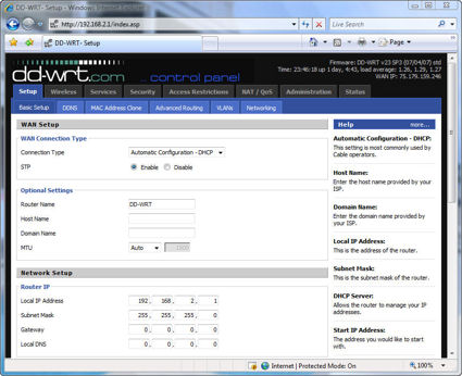 Example of the DD-WRT web interface