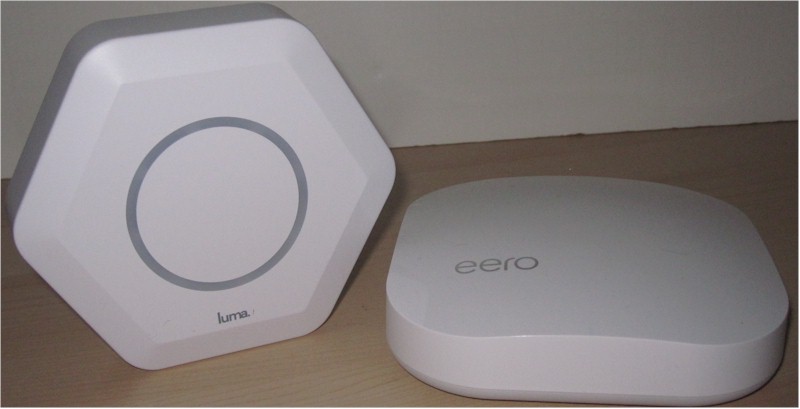 Luma and eero in normal operating positions