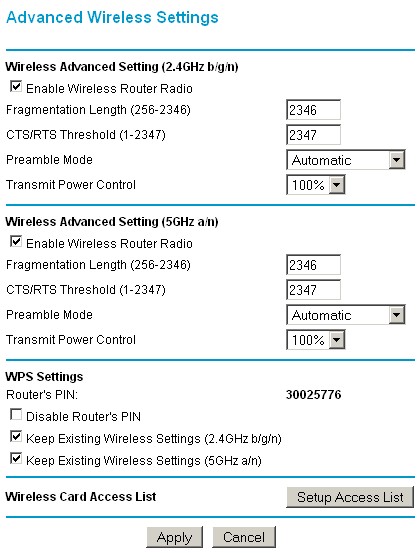 Advanced wireless settings