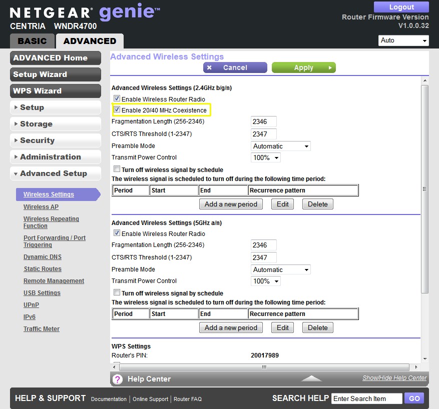 NETGEAR Centria Advanced Wireless Settings