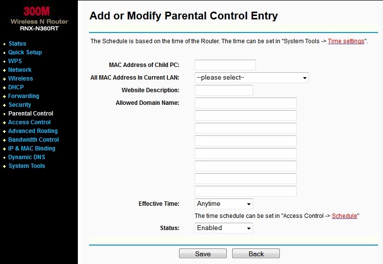 Rosewill RNX-N360RT Parental Control setup