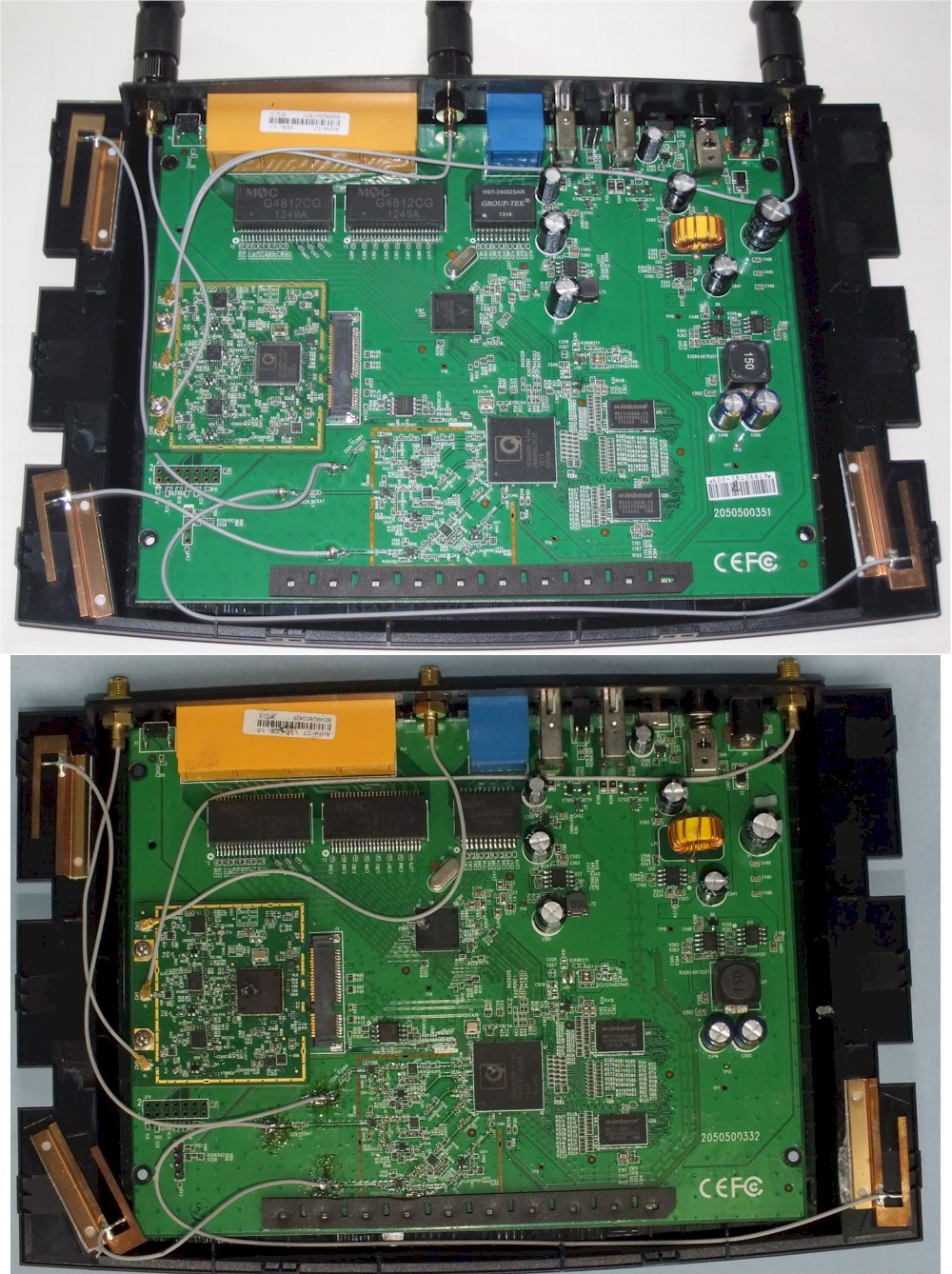 TP-LINK Archer C7 V1 (top) & V2 boards (bottom)