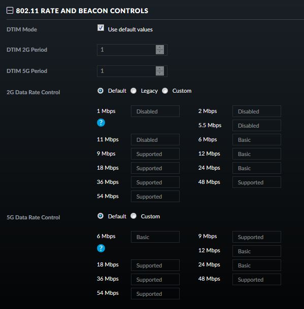 802.11 rate and beacon controls