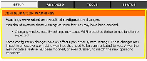 WPS Setup Warning
