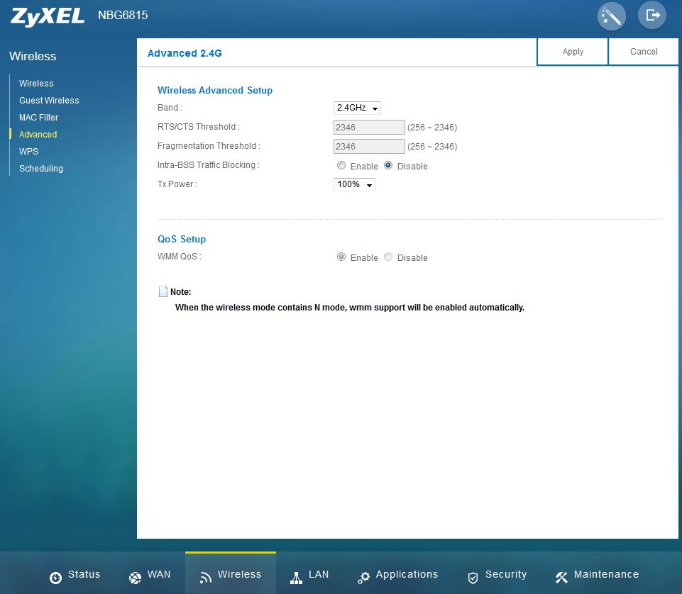 ZyXel NGB6815 Expert Mode - Wireless Setup