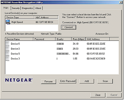 NETGEAR Utility Main screen