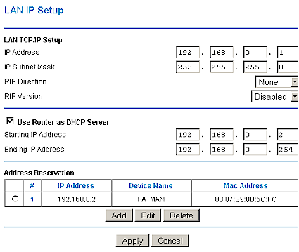 DHCP server and LAN IP setup