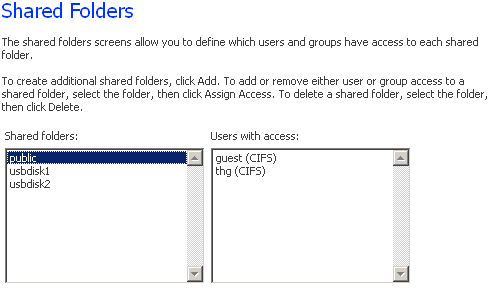 Defined folders and users, with associated access controls, may be viewed here.