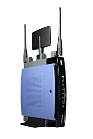 Figure 1: Linksys WRT-300N Wireless-N Broadband Router and Buffalo WZR-G300N AirStation Nfiniti Wireless Router & Access Point and WLI-CB-G300N Notebook Adapter.