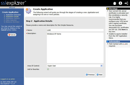 Figure 33: Applications Details screen
