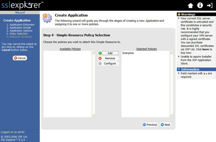  Figure 35: Application Policy selection screen