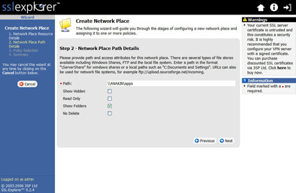 Figure 22: Network Place Path details