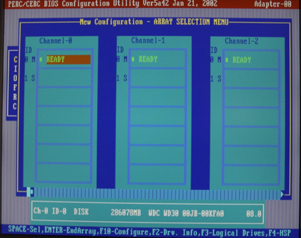 Figure 13: Array selection menu screen